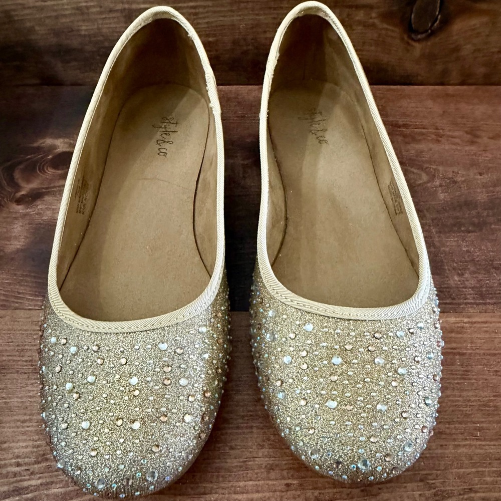 Style & Co Angelynn Gold Glitter Rhinestone Ballet Flats Shoes 7.5 M Like New